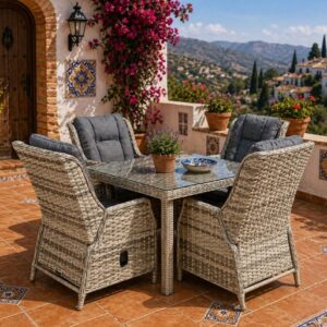 BALI 100 x 100cm 4 Seat Reclining Dining Set